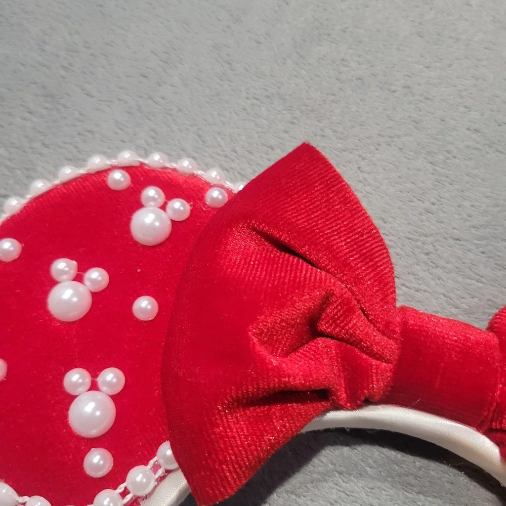Minnie Mouse Ears Women Red‎ Velvet Pearl Mickey Disney Style Coquette